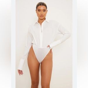 White Oversized Shirt Bodysuit